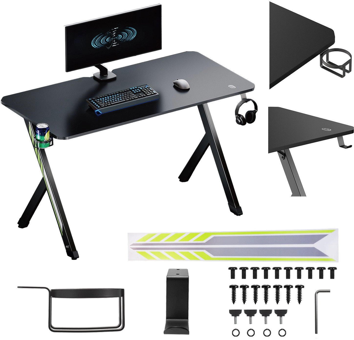 NanoRS gaming desk  black with headphone