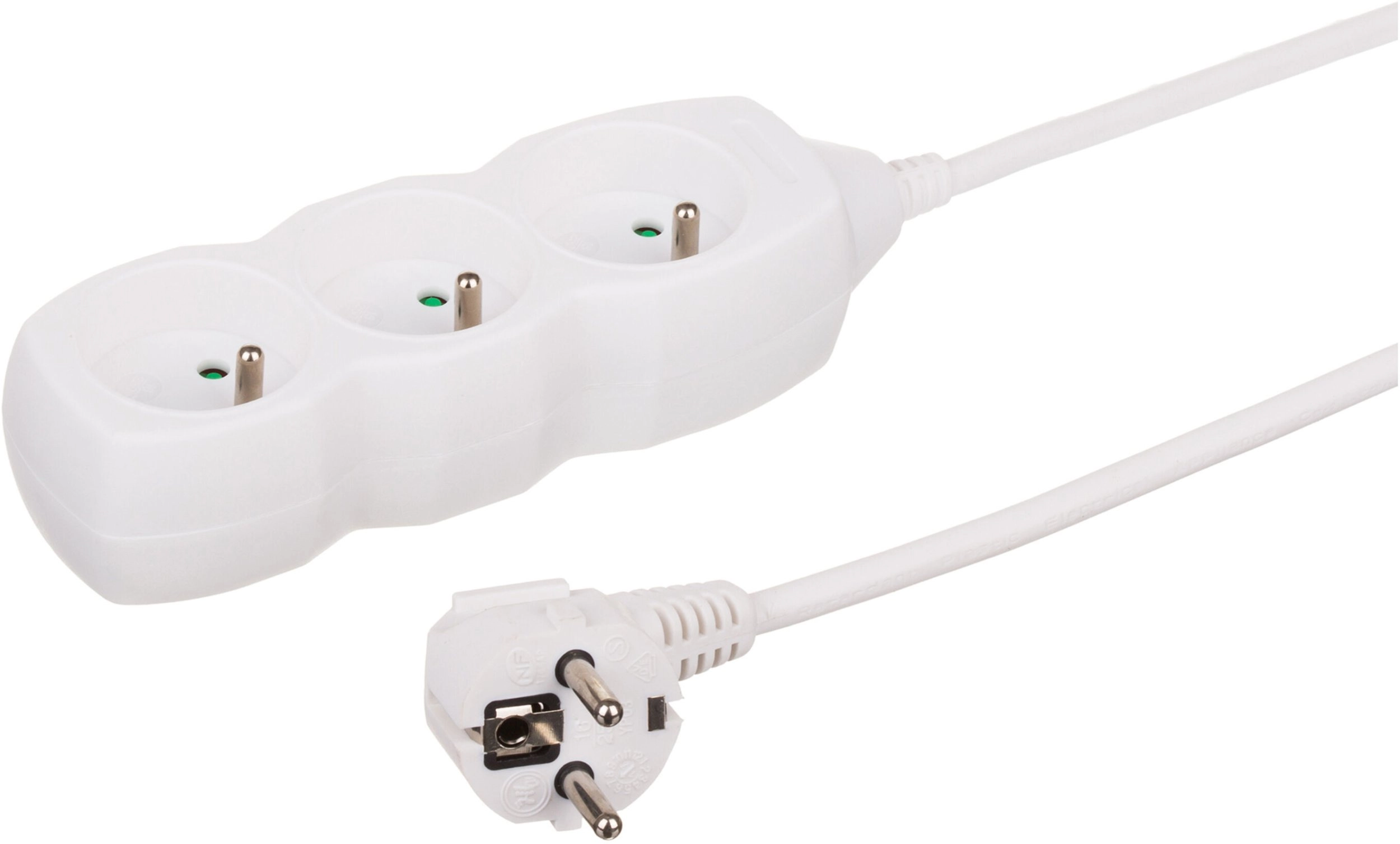 3-socket extension cable  3m white  3x1
