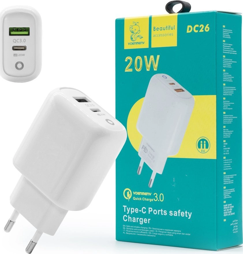 DENMEN DUAL USB + USB-C CHARGER