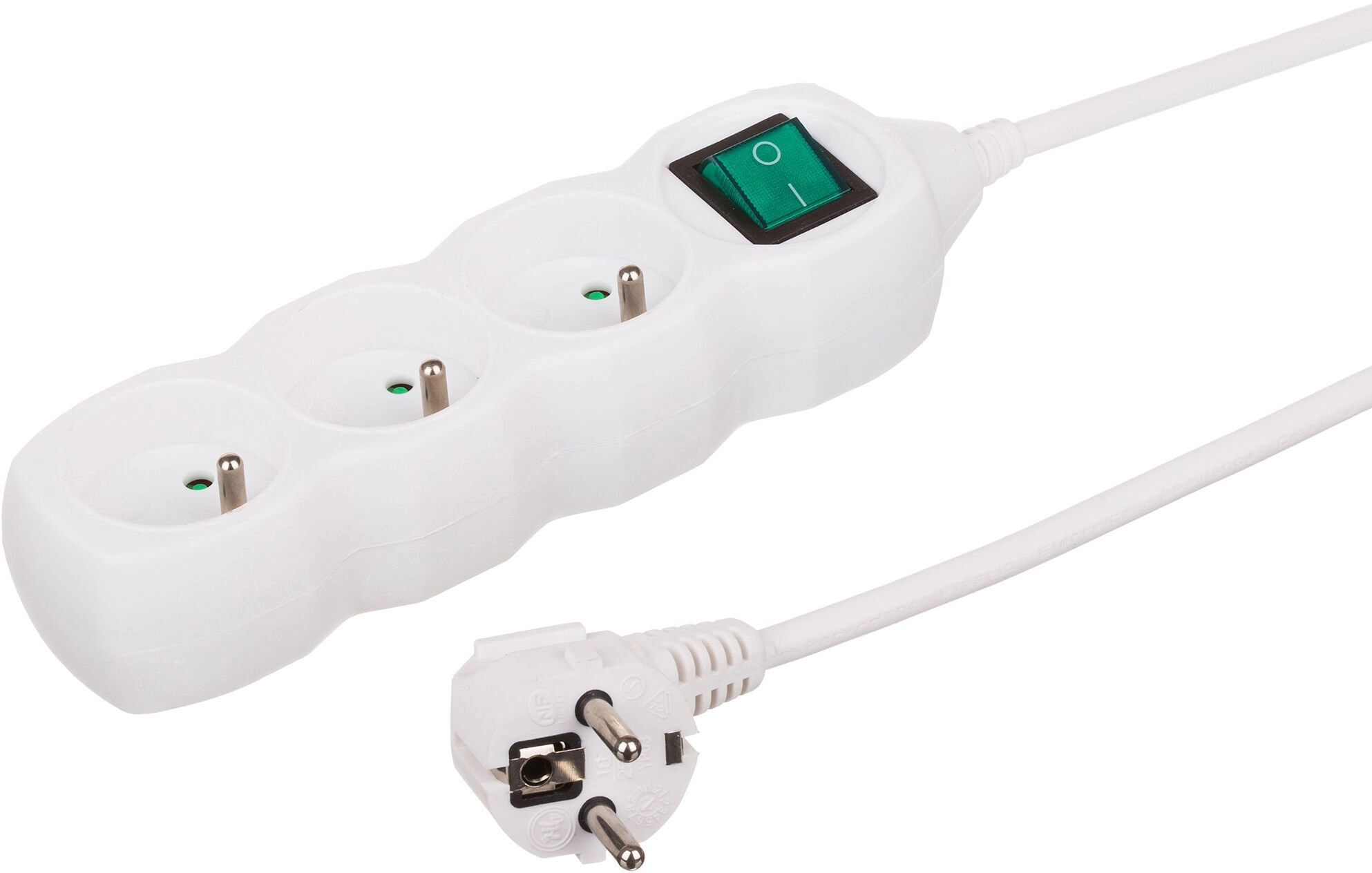 3-socket extension cable  3m white  with