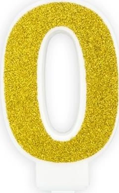 Birthday candle  number 0  gold glitter