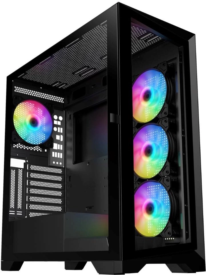 VeinX korpuss GL29AL-BK, ATX, caurspīdīga puse, 4x 120 mm ARGB ventilators, ARGB centrmezgls, melns