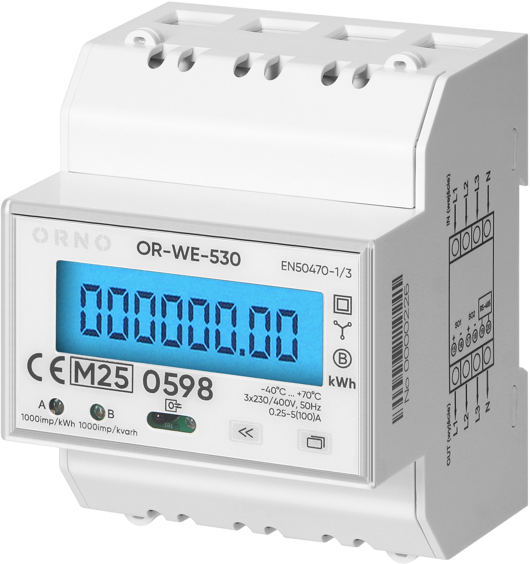 Orno 3-phase electricity meter 100A RS-485