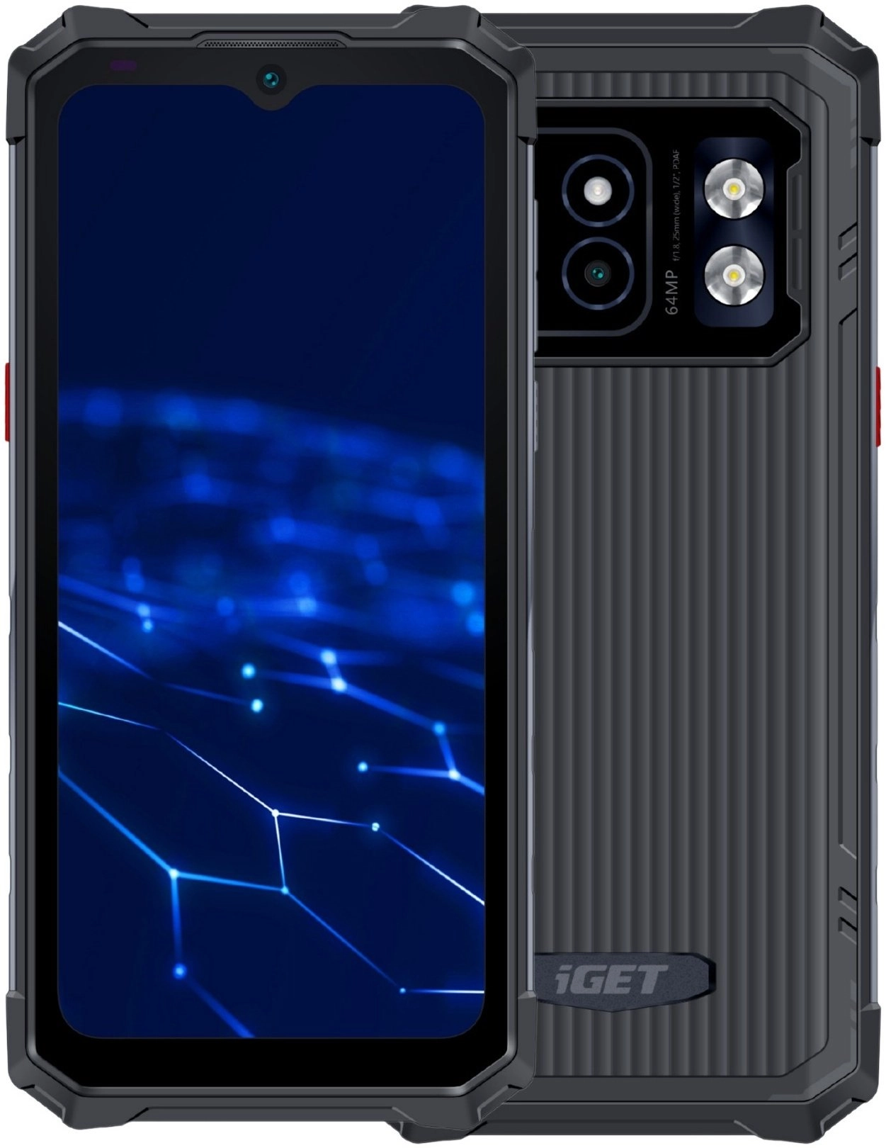 iGET T2 8 + 256 Black - izturīgs mobilais tālrunis