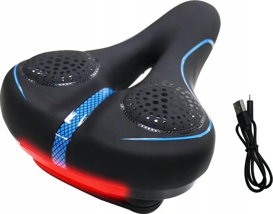 Bicycle saddle with a built-in LED