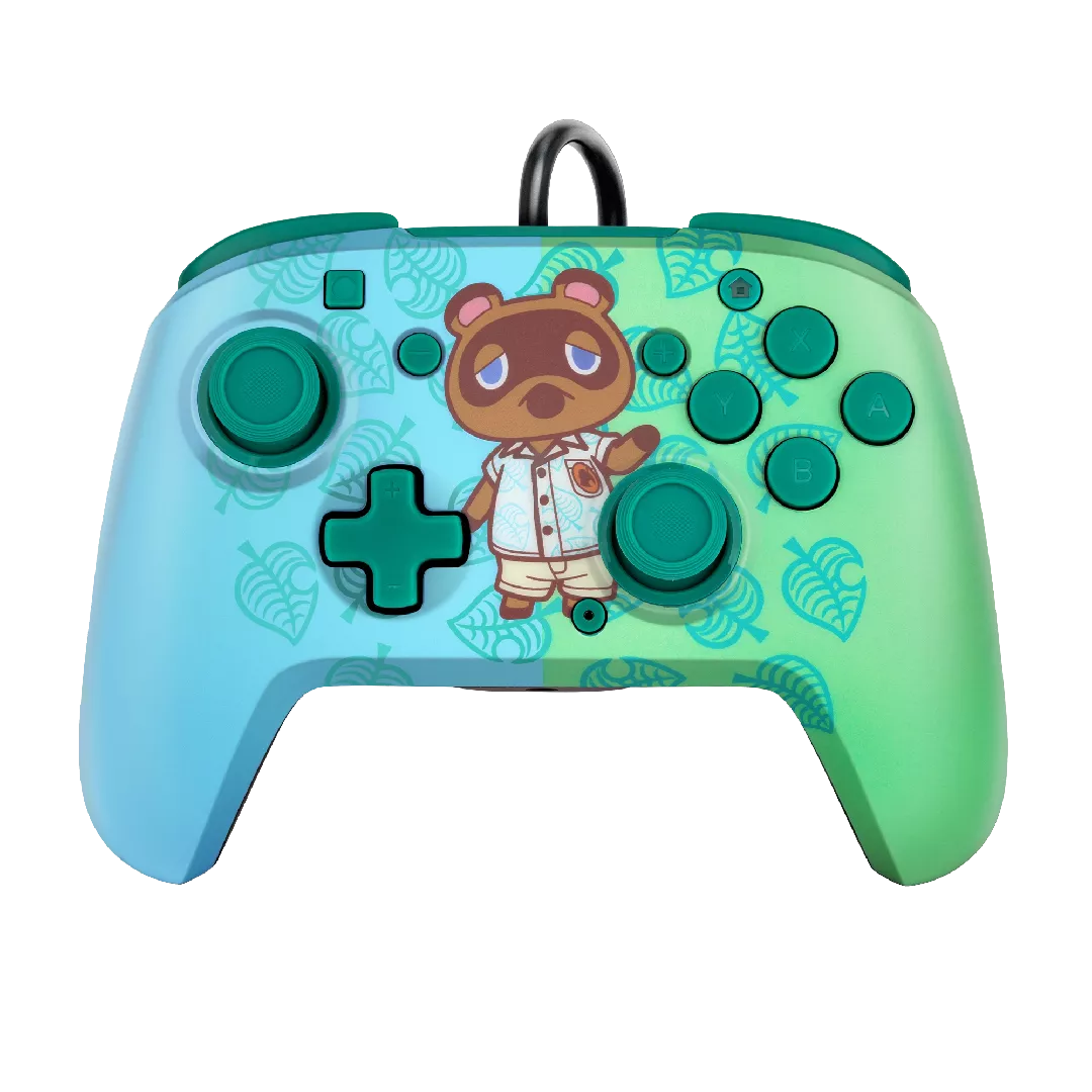 PDP REMATCH: Animal Crossing Tom Nook Zils, Zaļš USB Spēļu paliktnis Analogā / digitālā Nintendo Switch, Nintendo Switch Lite, Nintendo Switch OLED