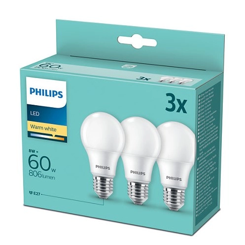 Philips Bulb 60W A60 E27 x3