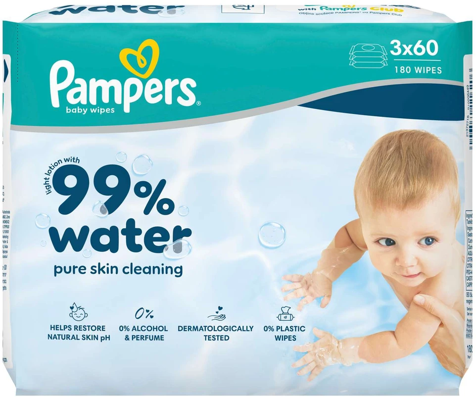 Pampers wet wipes 99% water 3x