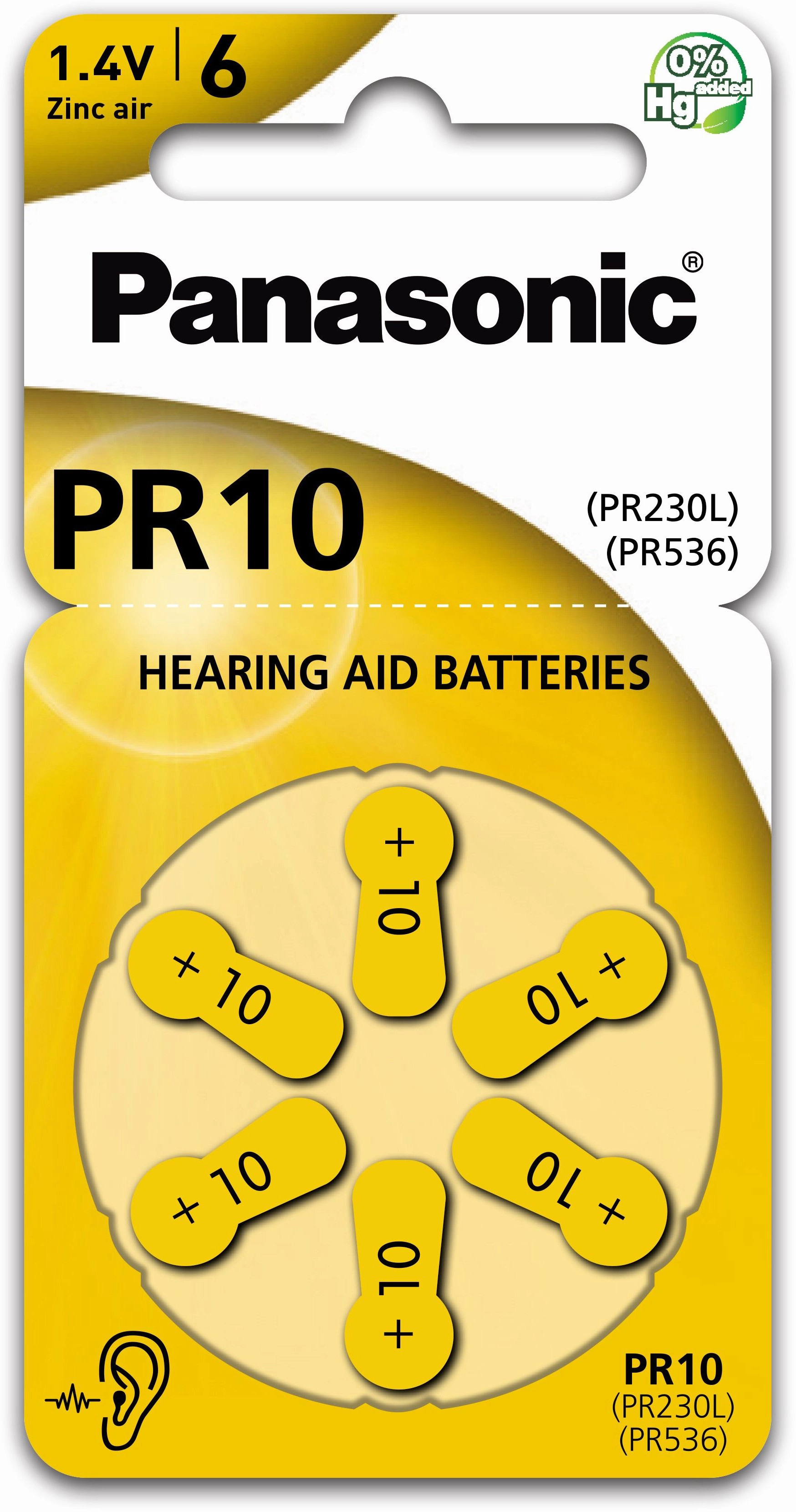 Panasonic hearing aid battery PR10L/6DC PR-230(10)/6LB