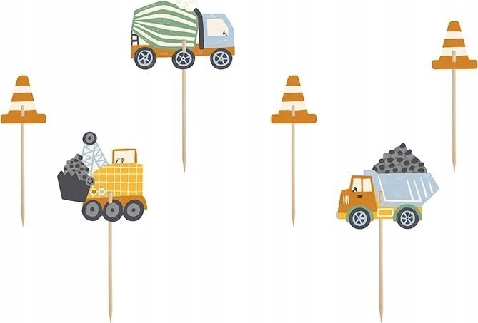 Muffin decorations Construction vehicles 4-7cm 6pcs
