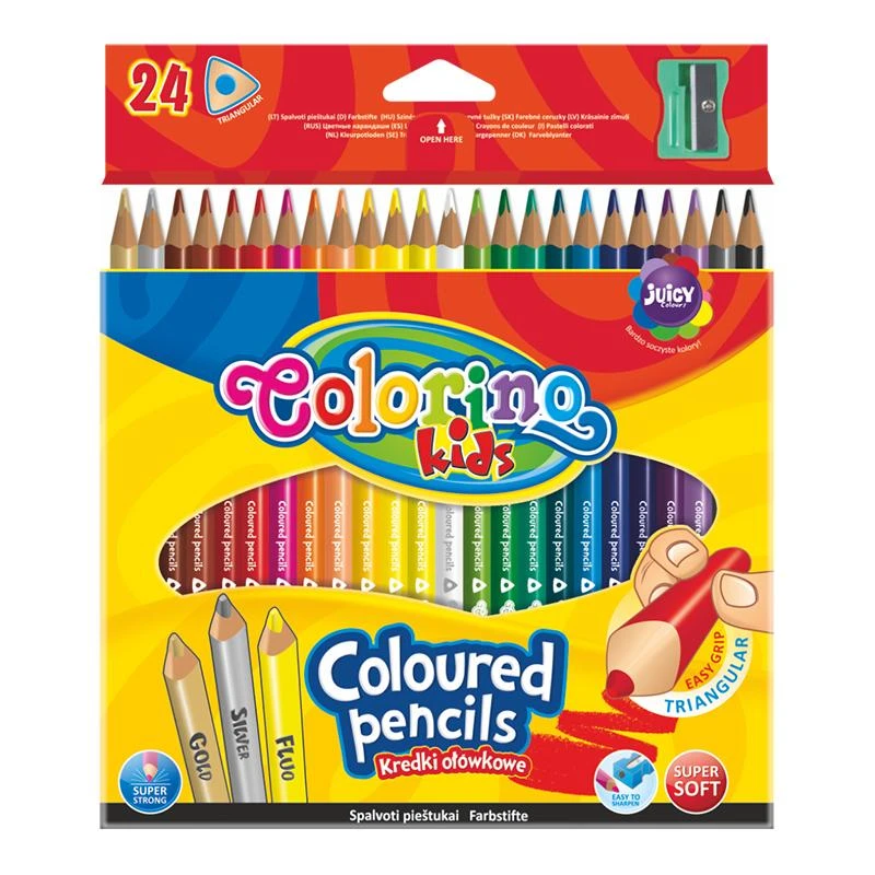 Kredki 24kol. Kids trójkątne +temperówka Colorino