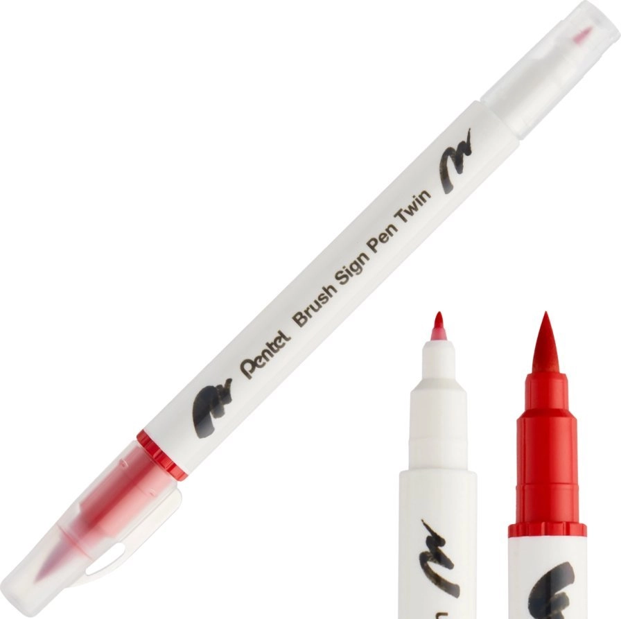 Pentel Double-Sided Brush Pen Red SESW30C-T102