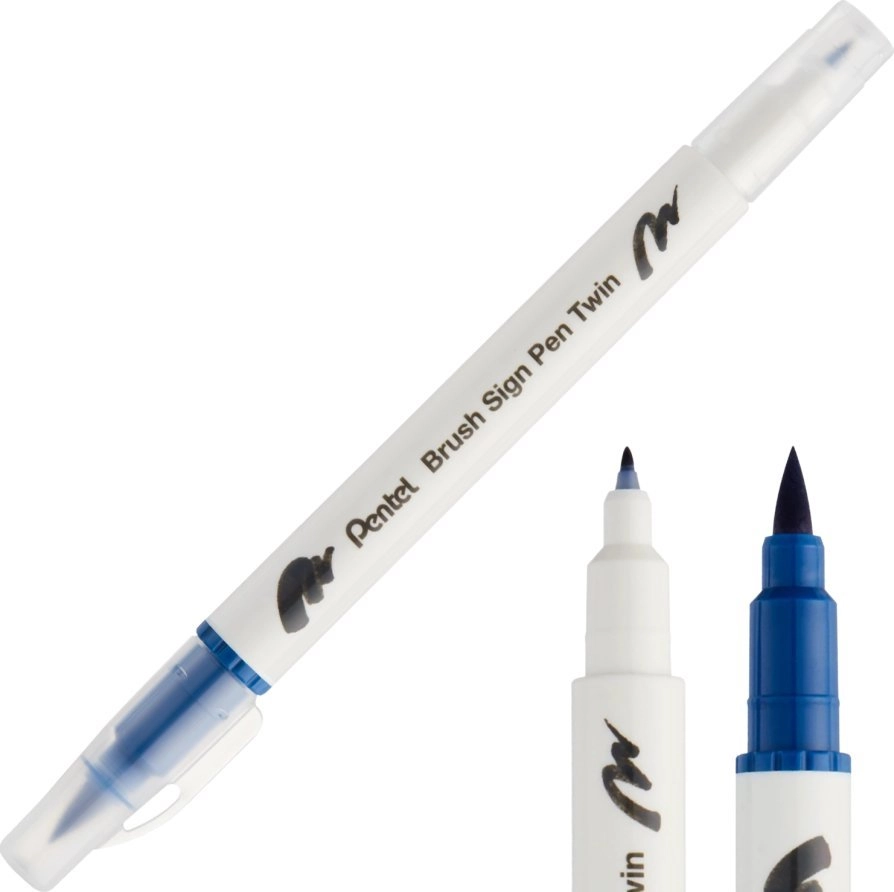 Pentel Pen Brush Double-Sided Steel Blue