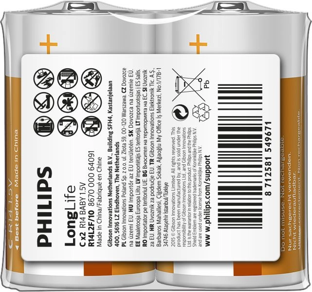 Philips LongLife Battery R14L2F/10 8712581549671 Phil-R14L2F/10