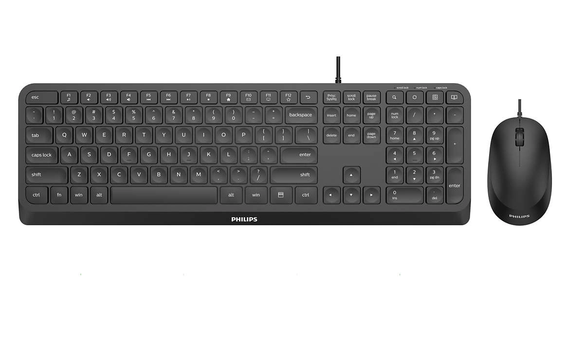 Philips 2000 series SPT6207B/00 tastatūra Pele iekļauta Mājas USB Amerikāņu angļu valoda Melns