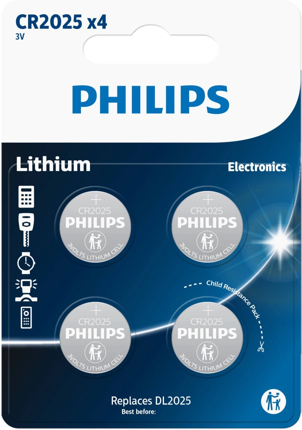 Philips PHILIPS knapcellebatteri lithium CR2025 4-pak