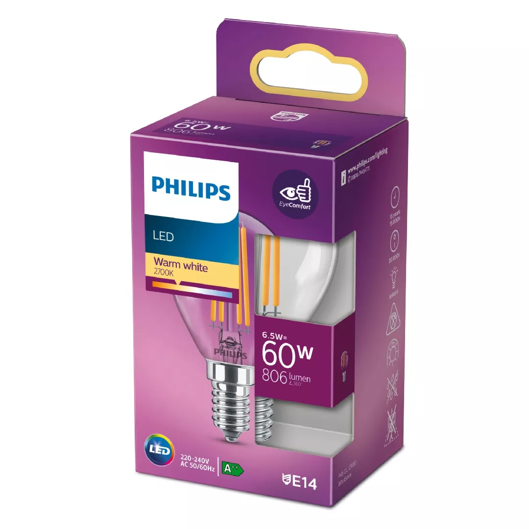 Philips Filament Candle Clear 60W P45