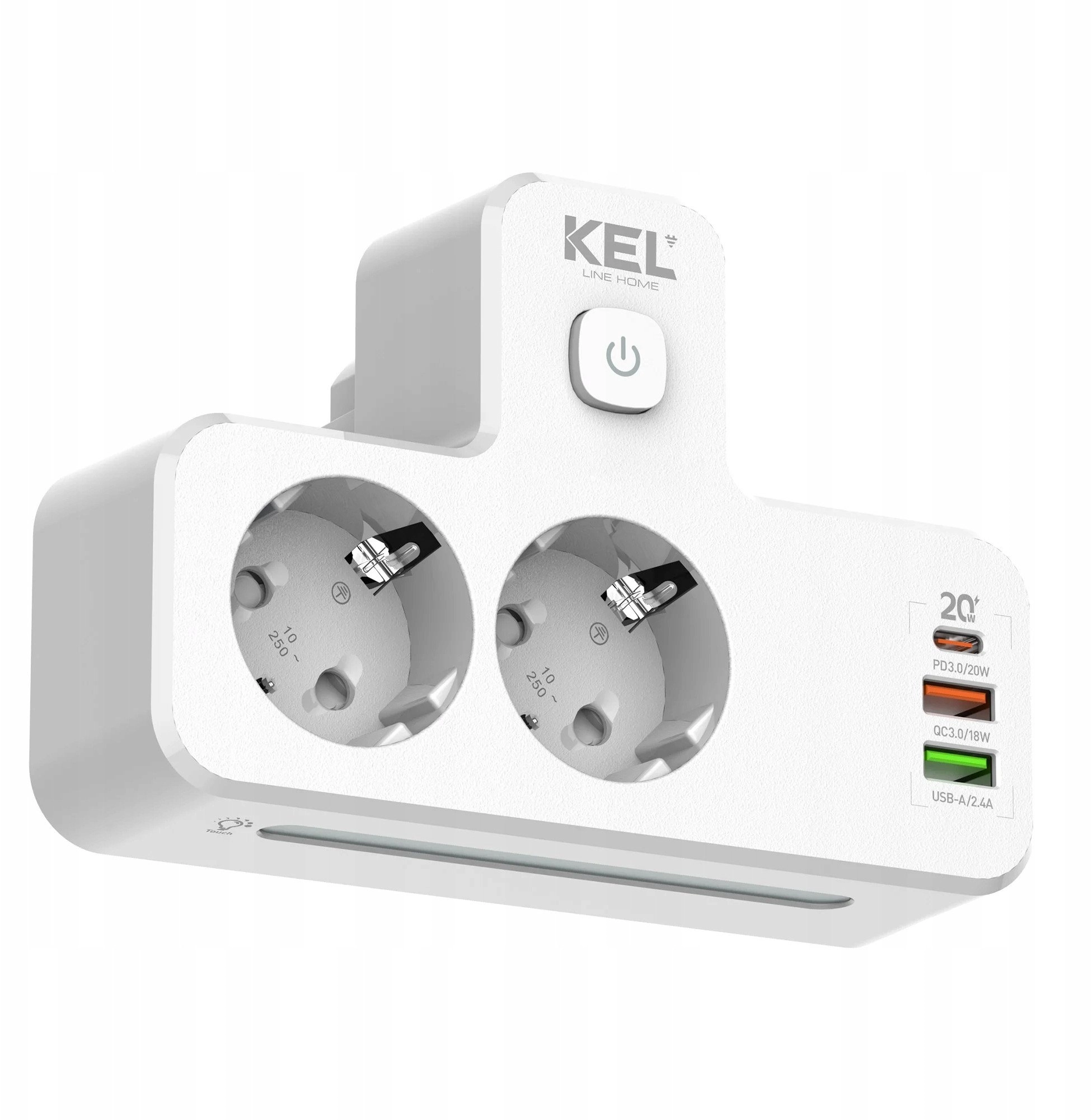 Double splitter with switch and lamp