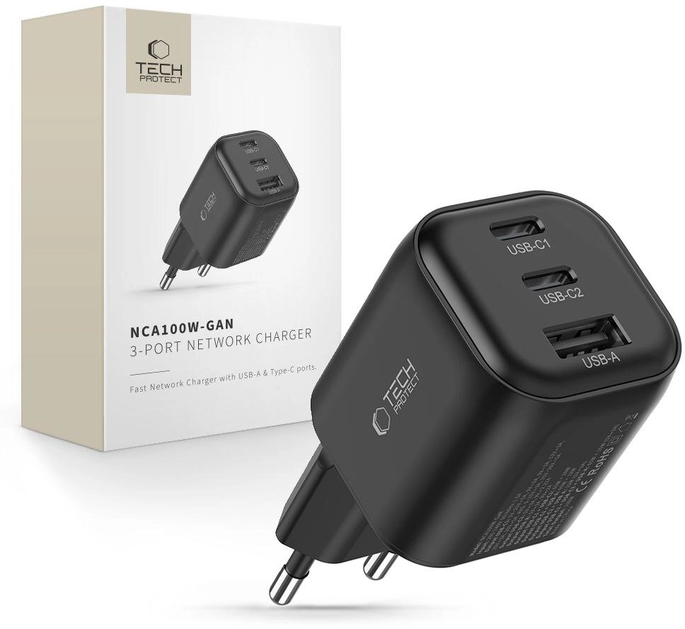 Ładowarka PowerNeed TECH-PROTECT NCA100W-GAN-AVS 3-PORT NETWORK