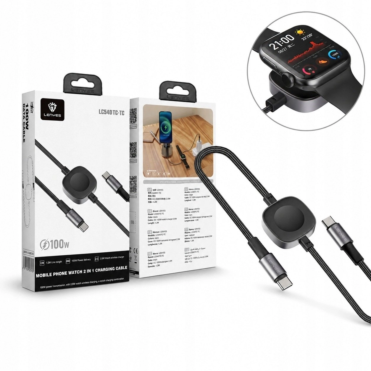 PowerNeed LENYES Charger 100W USB-C Cable