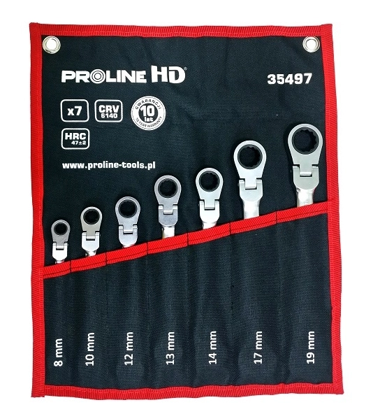Pro-Line Kombinēto uzgriežņu atslēgu komplekts ar sprūdratu un savienojumu 8-19mm 7 gab. (35487)