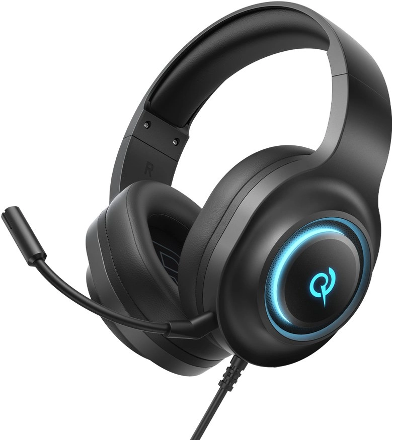 QCY Heroad V200 Tri-Mode austiņas ar 7.1 skaņu, 240 stundu akumulatoru un noņemamu mikrofonu, melnas