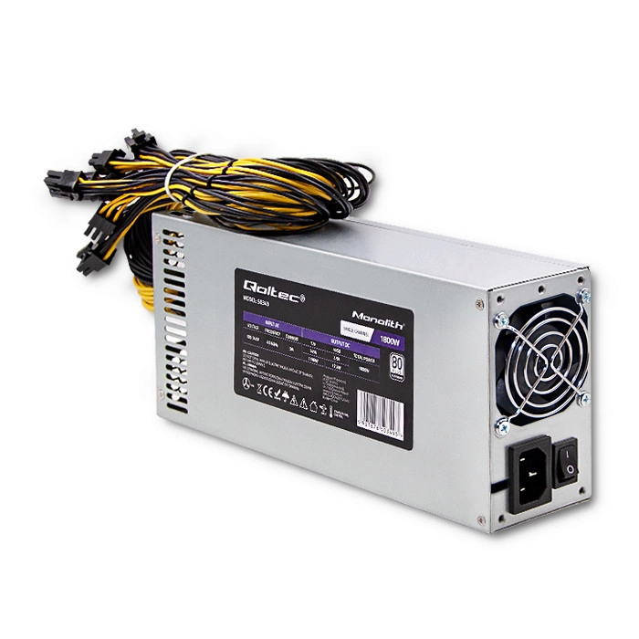 Qoltec 50349 barošanas avotu vienība 1800 W ATX Pelēks