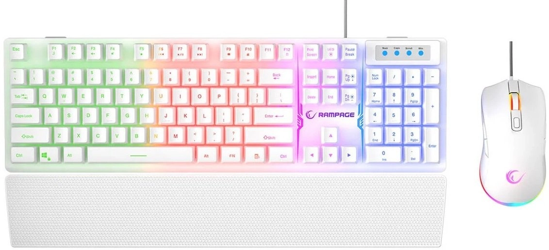 Rampage Rampage Fortuna Spēļu komplekts tastatūra ar pad un peli 12800 DPI, balta
