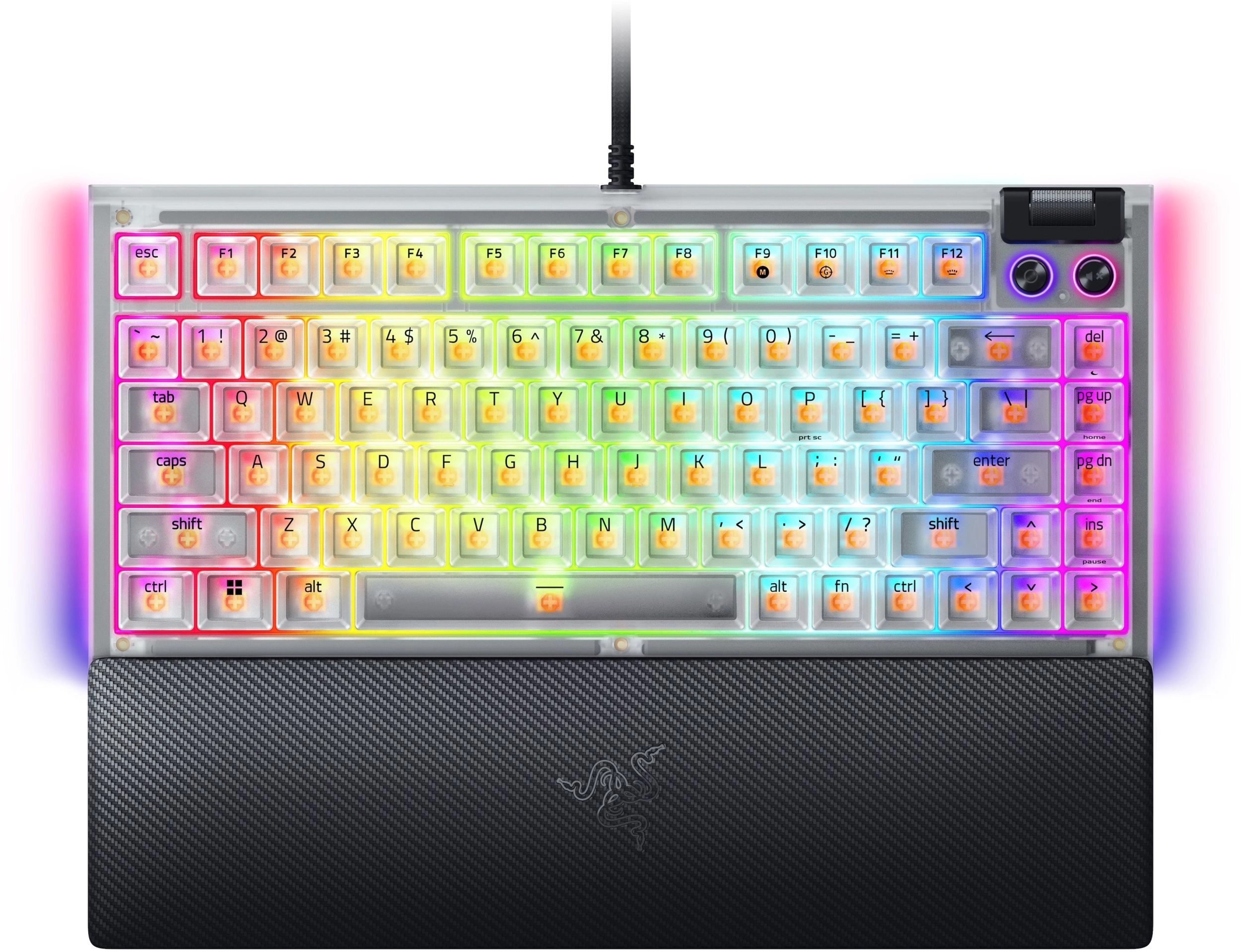 Razer karsti nomaināma mehāniskā spēļu tastatūra | BlackWidow V4 75% | Tastatūra spēlēm | ar kabeli | ASV | Phantom White Edition | USB Type-C | Razer mehāniskie slēdži (taustīti)