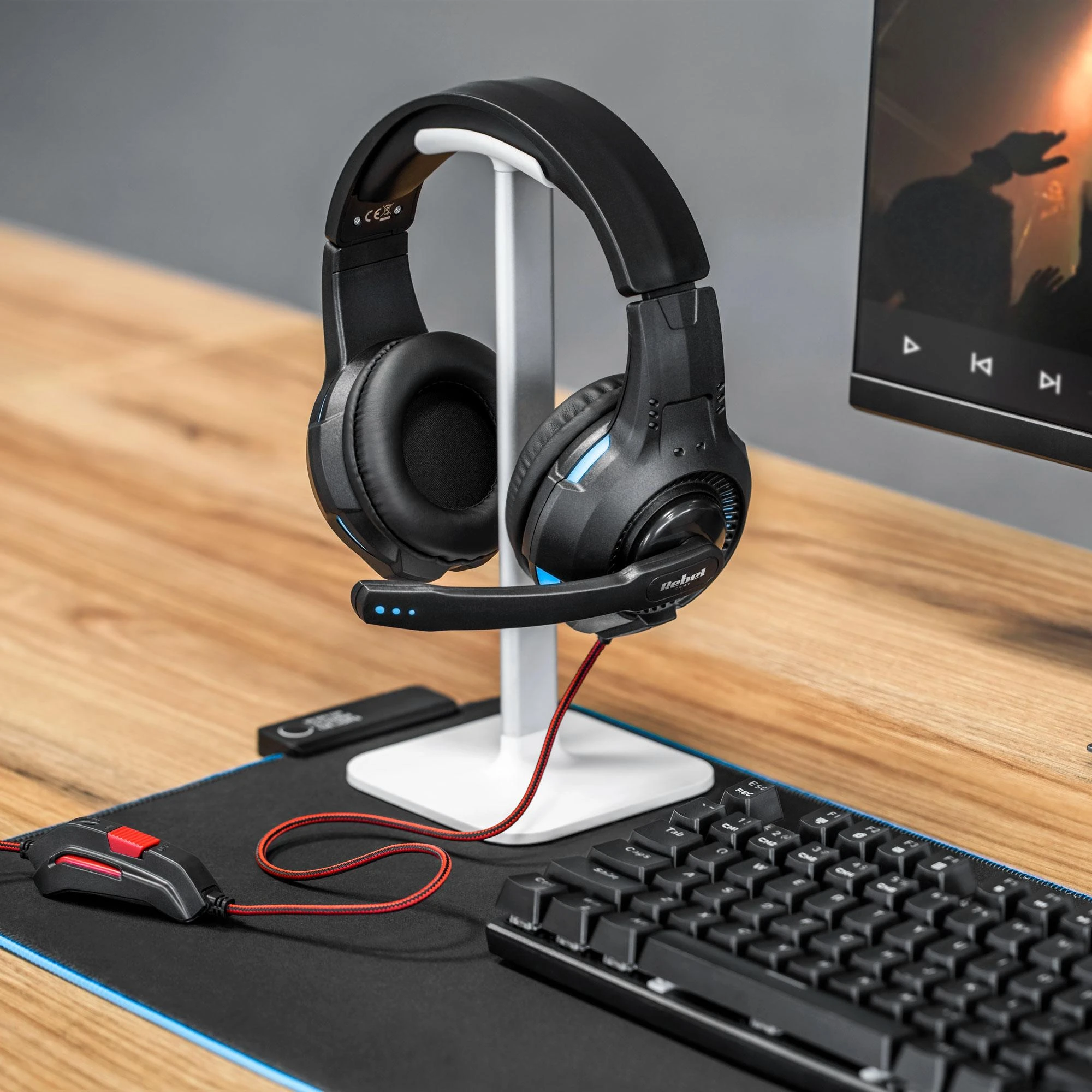 Rebel GH-20 austiņas ar vadu galvas siksnu spēļu USB Type-A melns