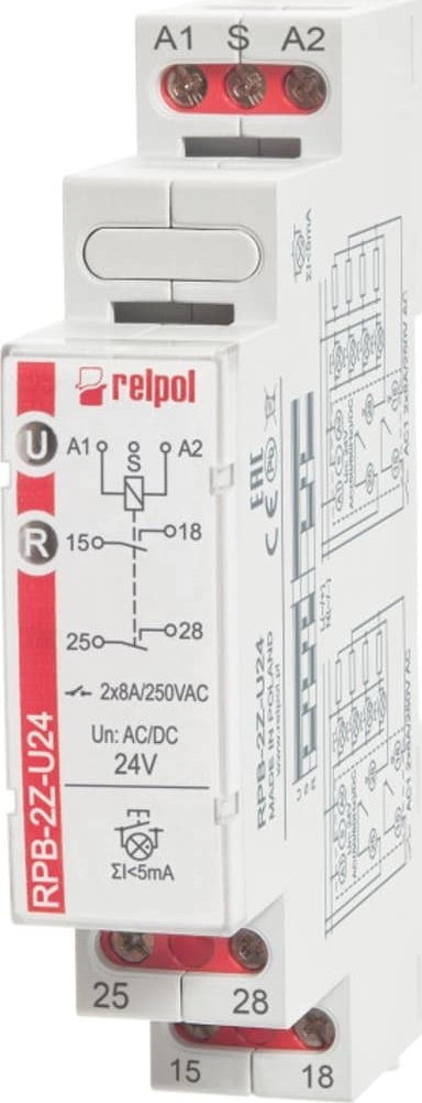 Relpol Bistable relay 2Z 8A 24VAC/DC