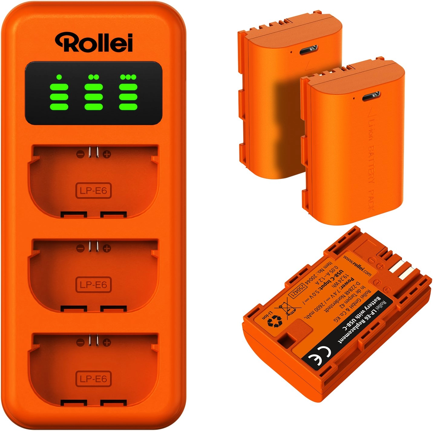 Rollei LP-E6 3-pack battery and charger