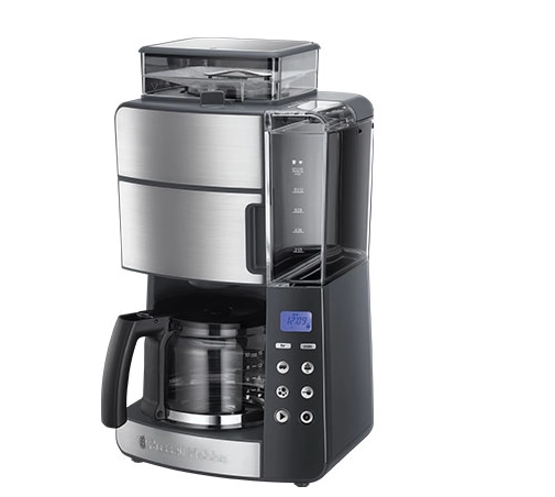 Russell Hobbs Grind and Brew Glass Carafe Pilnībā automātisks Kafijas automāts ar karstā ūdens pilināšanu 1,25 L