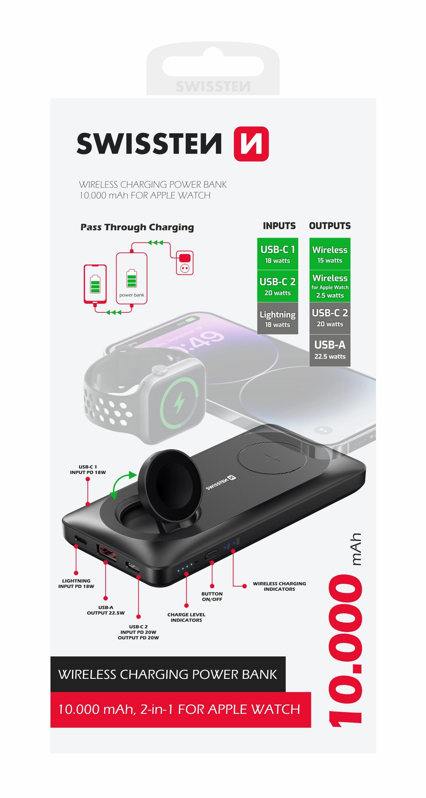 Swissten Wireless Power Bank External charging