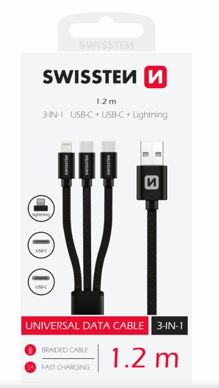 Swissten 3in1 Textile Data Cable 1