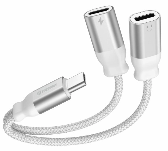 Swissten Textile USB-C Audio Charging Adapter