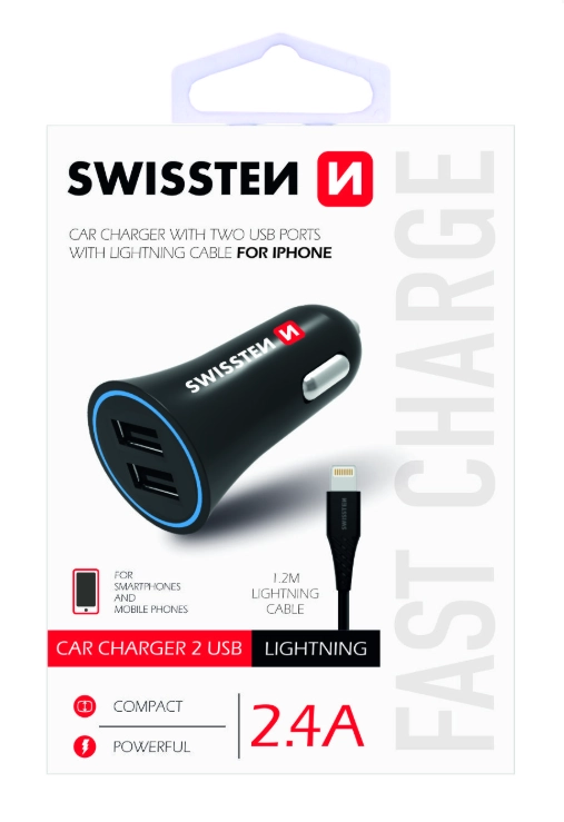 SWISSTEN 12W car charger 2-port USB-A