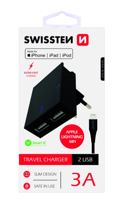 Swissten charger 2x USB-A 3 A