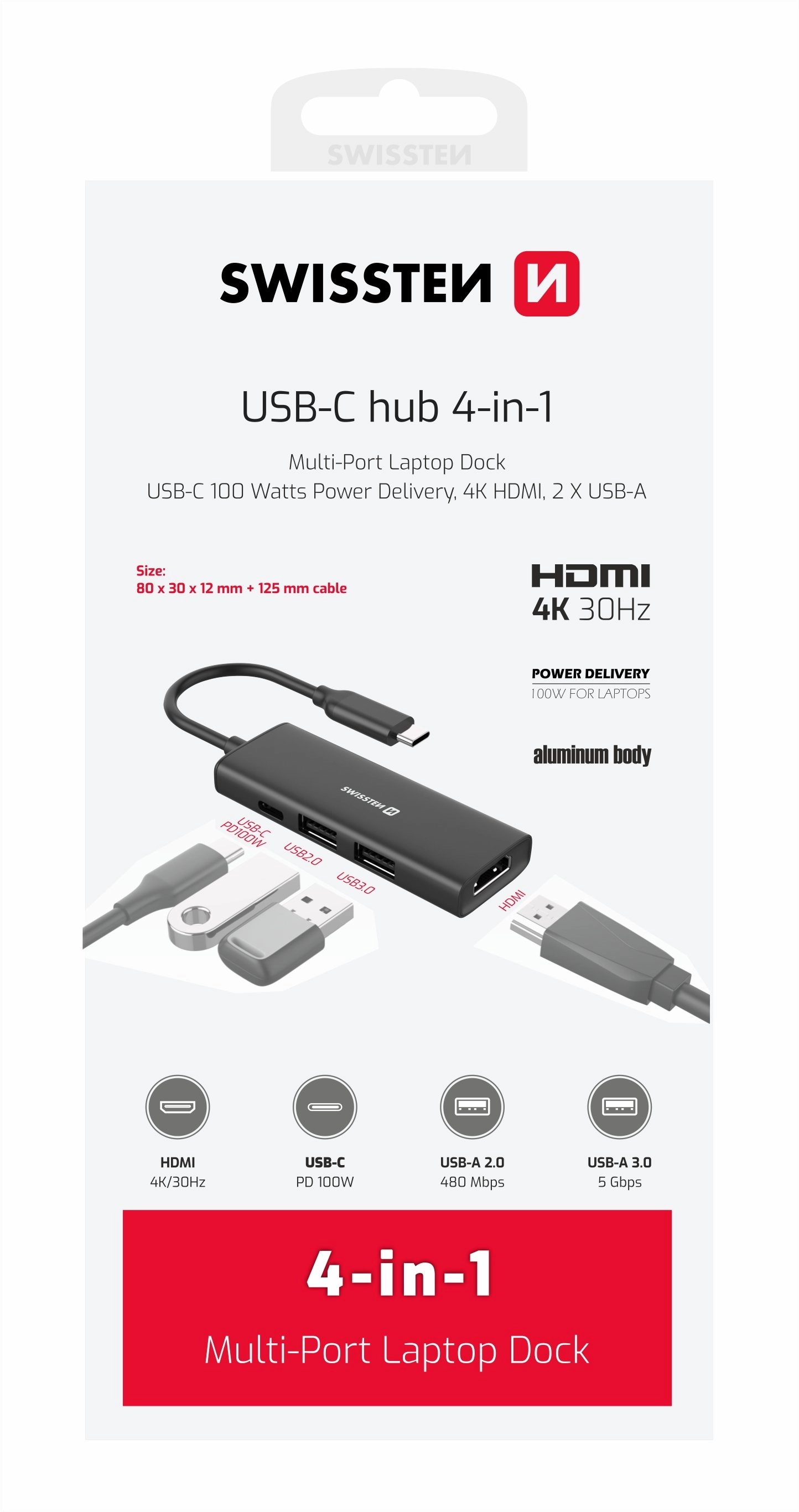 Swissten 4in1 USB-C Hub Multi-port laptop
