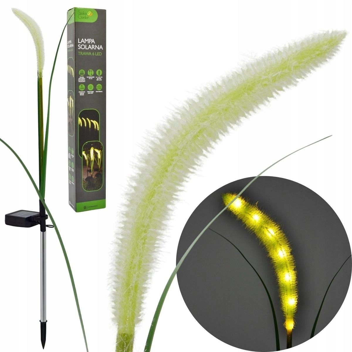 LAMPA SOLARNA TRAWA 6 LED 75CM