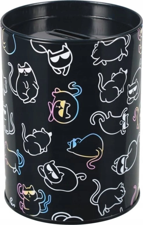 ROUND METAL PIGGY BANK KITTY HOLOGRAPH