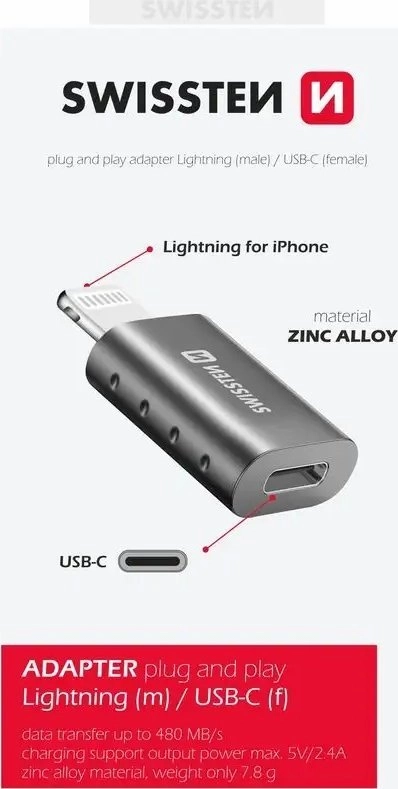 Adapter USB Swissten Adapter Lightning(M)/USB-C(F) Swissten