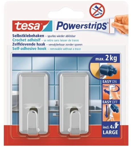 TESA Powerstrips Indoor Towel hook Chrome