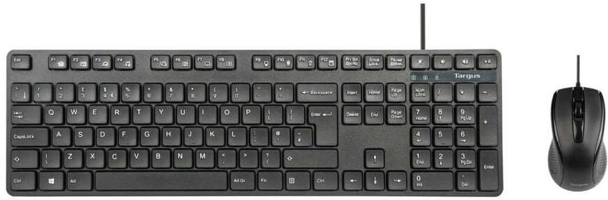 Targus - tastatūras un peles komplekts - kombinācija - pilna izmēra - pretmikrobu līdzeklis - USB - QWERTY - GB - melns