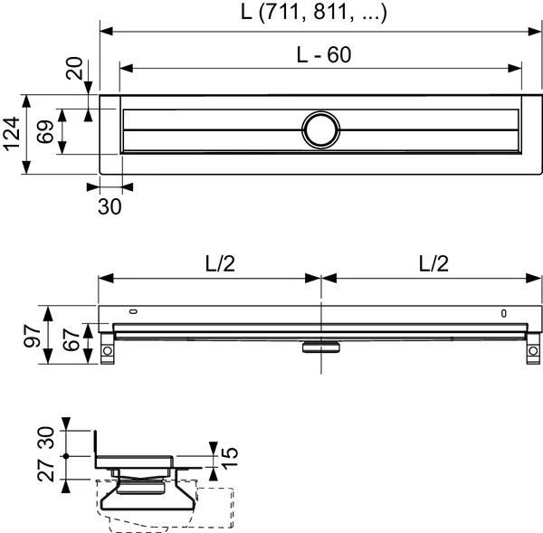 TECEdrainline straight NP shower channel with