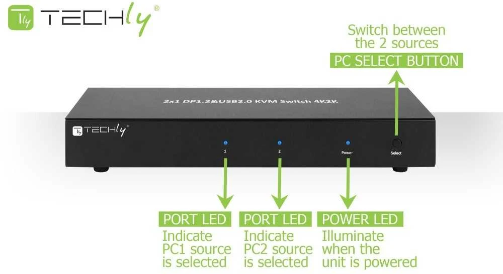 Techly KVM Switch  2 Port  Display