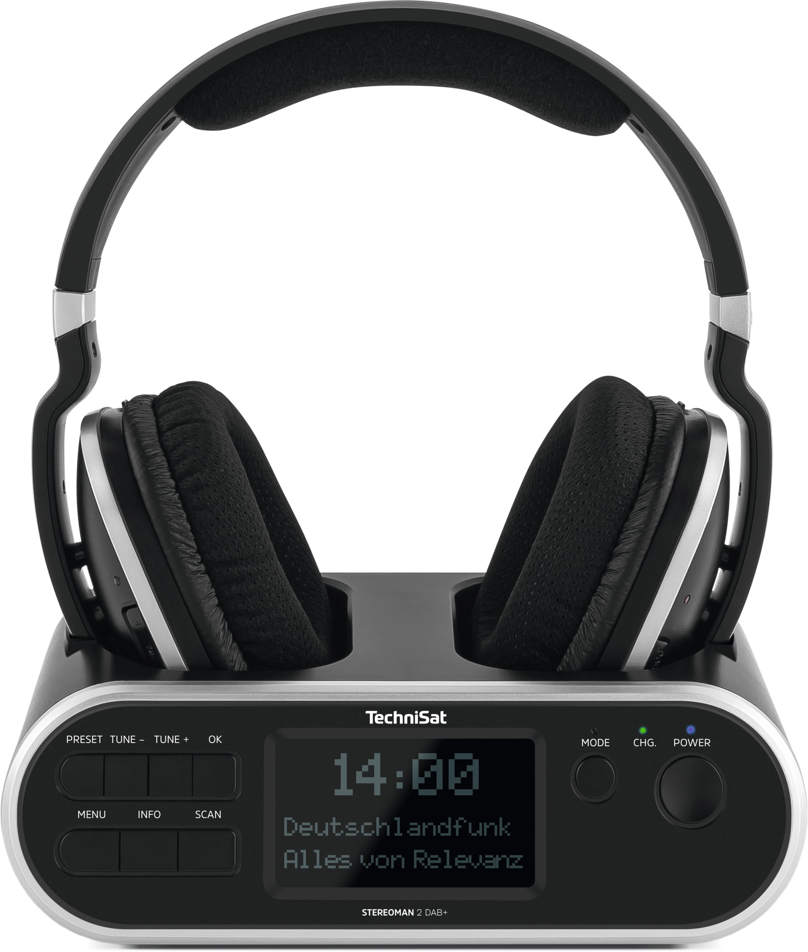_8034537 TSAT Stereoman 2 DAB+ black Stereo Wireless Headphones with Docking Station