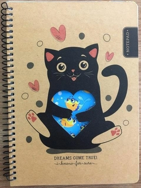 Notebook A5/80K checkered kraft Cat and