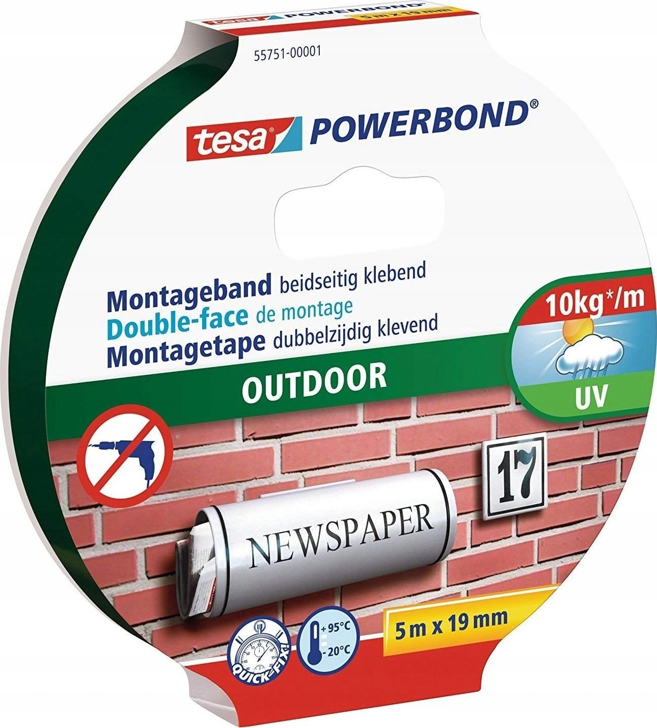 Tesa Powerbond Montageband Outdoor 5m 19mm