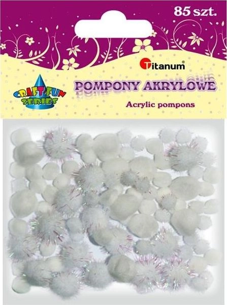 Titanum Białe pompony  brokatowe+matowe 85szt  CRAFT-FUN